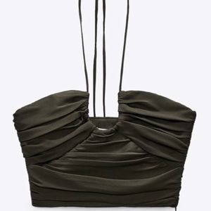 Zara satin effect draped halter neck cropped top